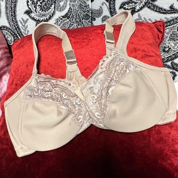 Glamorise BRA 34B Beige Wide Straps Low Cut WonderWire Lace Underwire 3466 PS - Picture 7 of 11